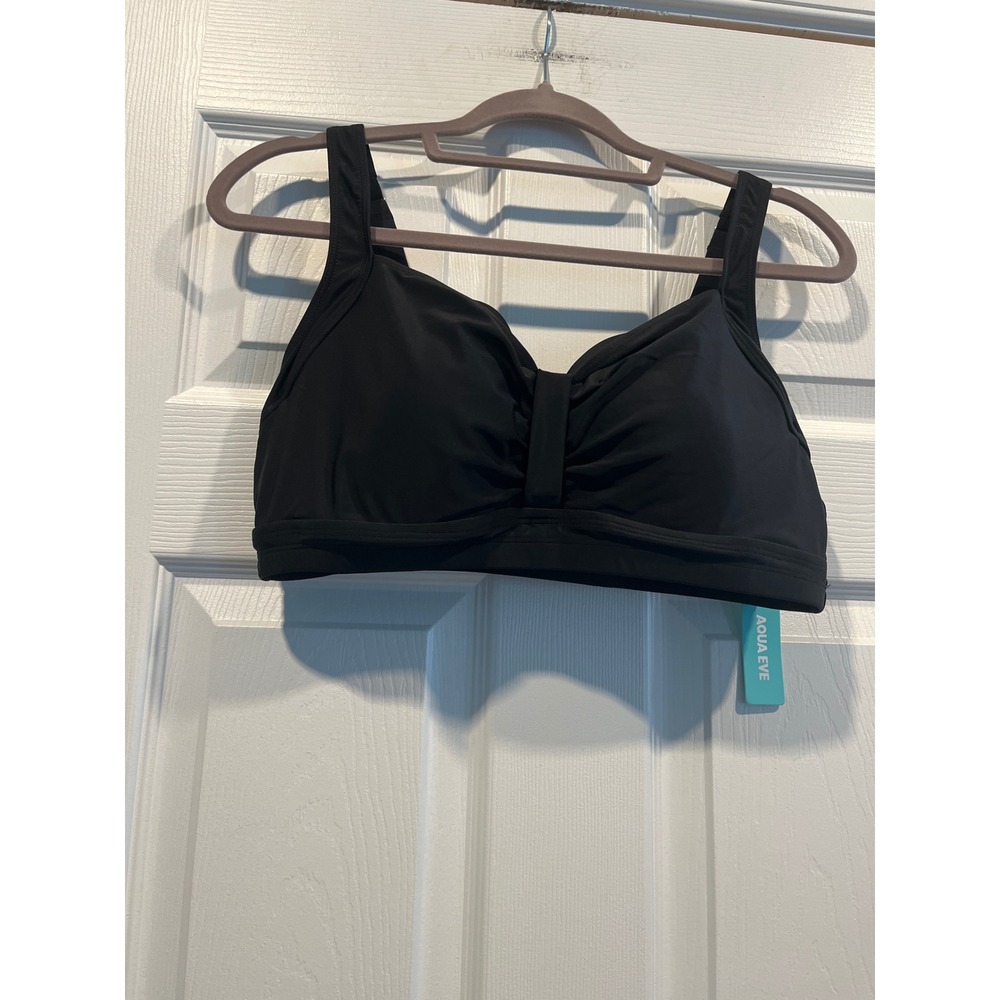 Aqua Eve Black Ruched‎ Bikini Top Swimwear Size Large NWT